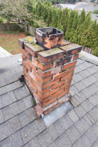 Before and after pictures of a chimney repair.